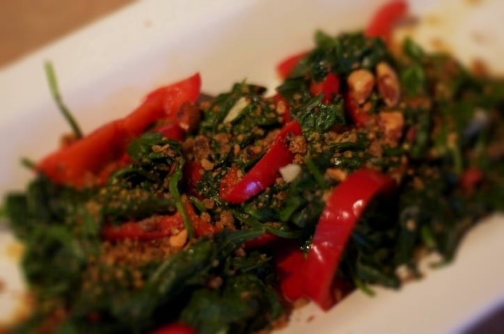 Wilted Spinach with Red Bell Peppers