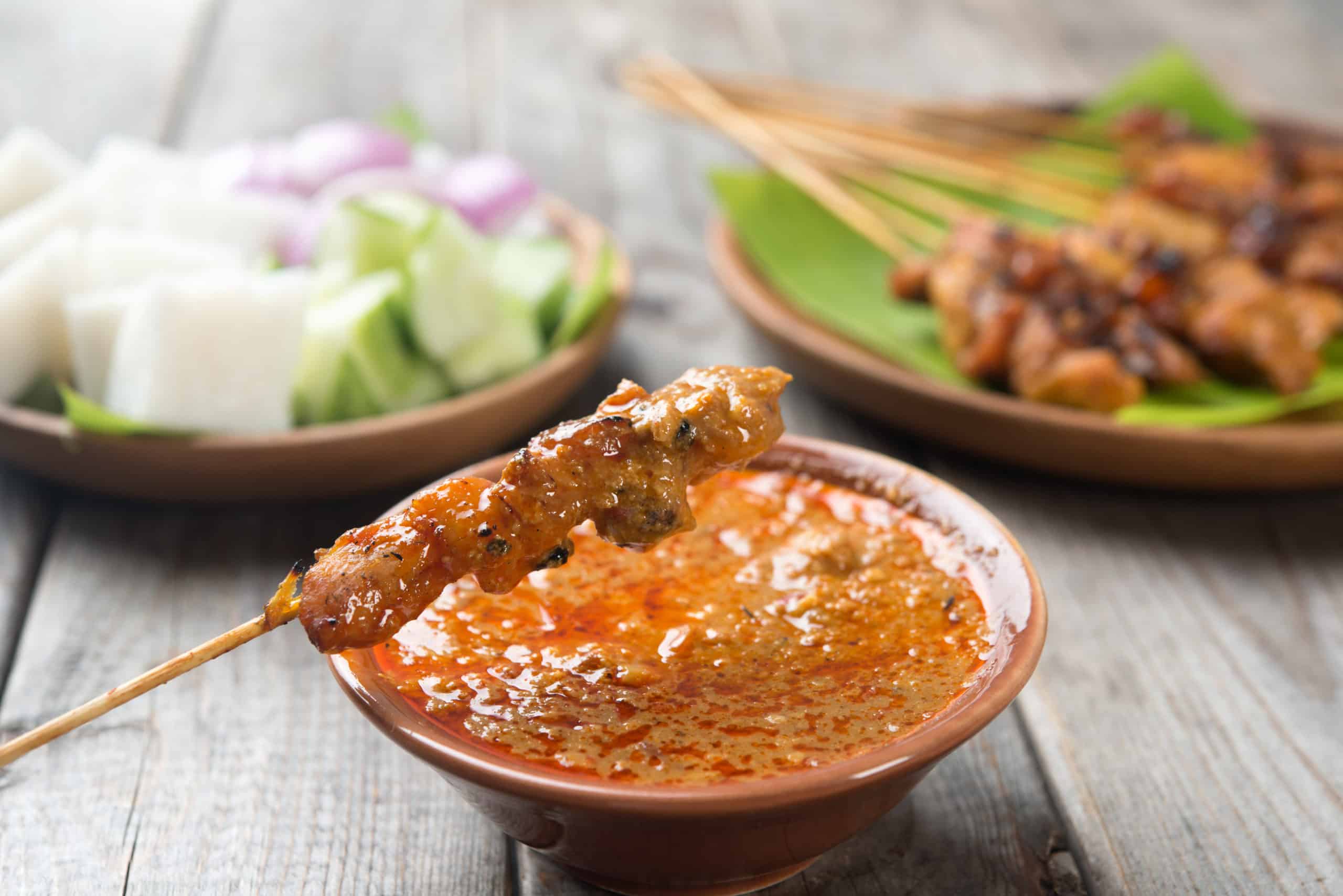 Delicious chicken satay and dipping sauce